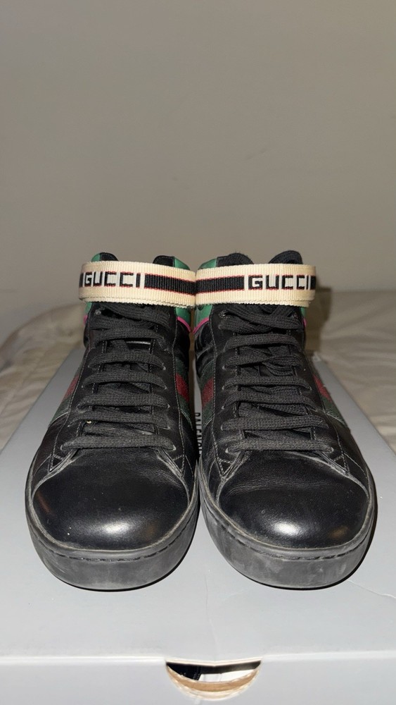 Gucci Ace Stripe High-Top Sneakers (Black/Red/Green,2018)