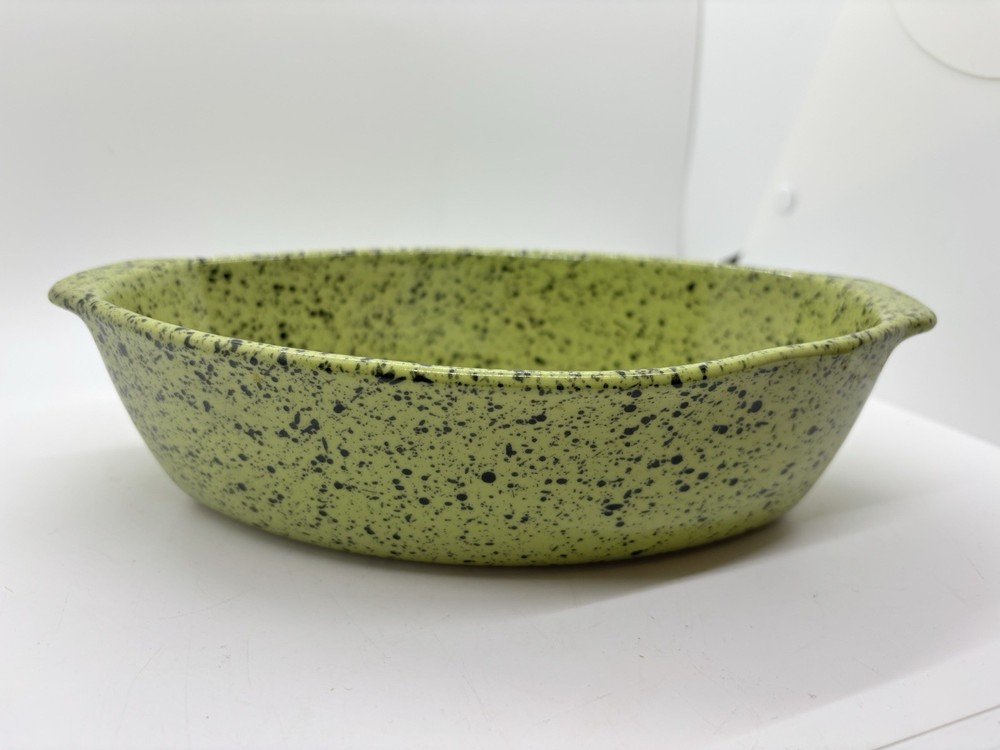 Cerutil Portugal Vintage Stoneware Bakeware Serving Dish Speckled Green Black 9”