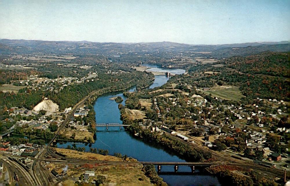1960s White River Junction VT West Lebanon NH Connecticut River Aerial Postcard