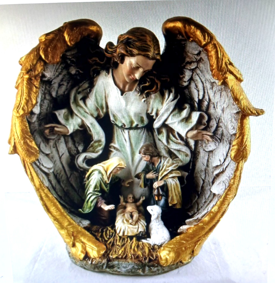 Guardian Angel Wings Figurine With Holy Family Christmas Decor Nativity