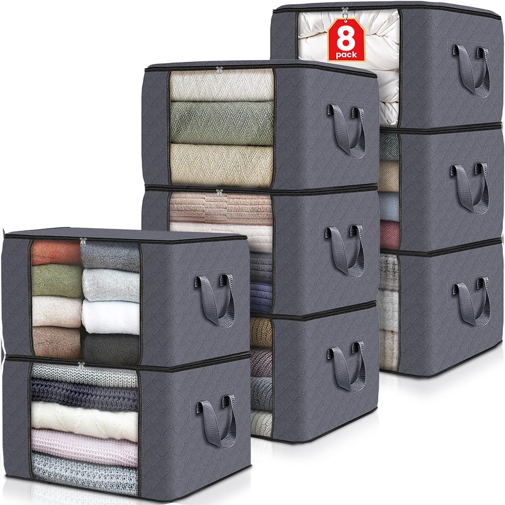8-Pack Foldable Thick Fabric Clothes and Blanket Storage Bags