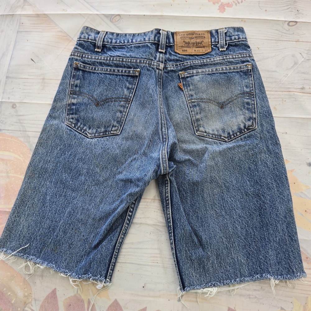 Vintage 90's Levi's Orange Tab 505 Shorts Men's Size 31 Blue Denim Jorts Cut Off