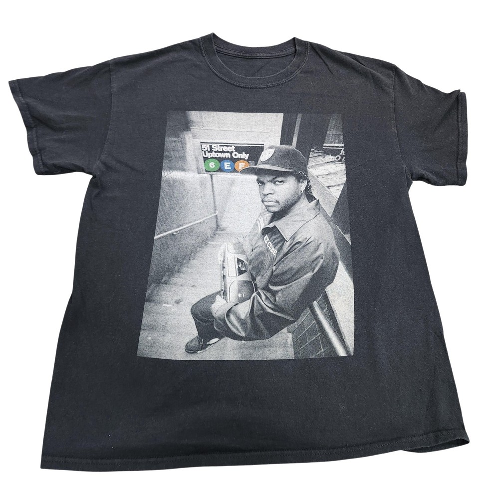 Ice Cube Rap Photo Shirt Mens Medium Black Hip Hop Graphic Streetwear Tee