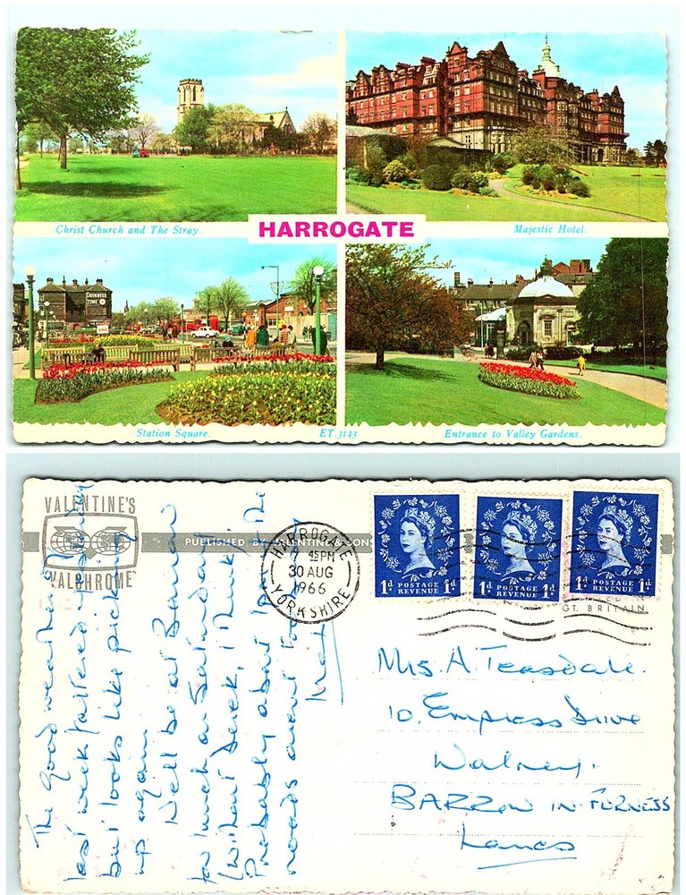 S03-6949, Multiple Views Harrogate, Uk 1972 Postmarked, Postcard