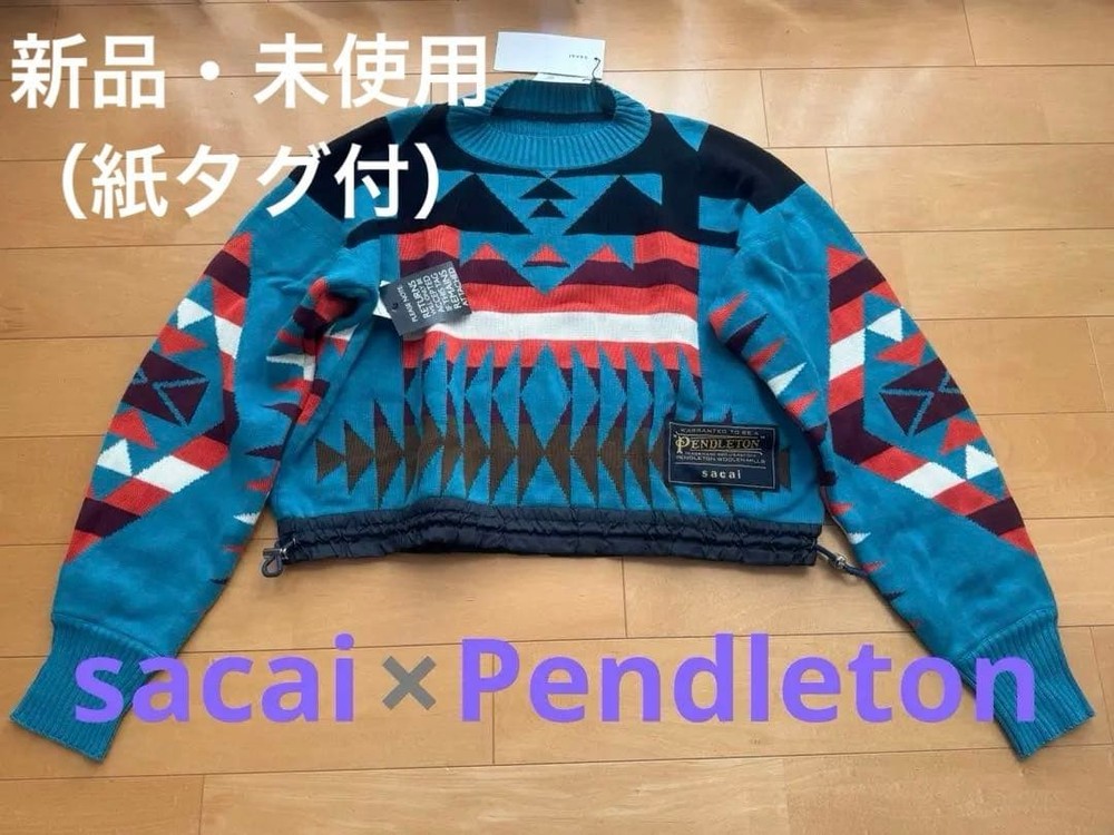 Sacai x Pendleton Knit Sweater Blue Cotton Size M New Unused Japan