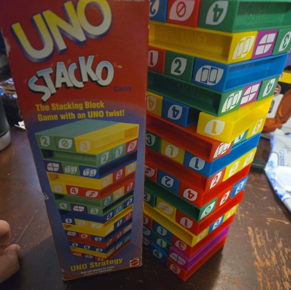 Mattel UNO STACKO 'The Stacking Block Game with an UNO Twist!' Complete