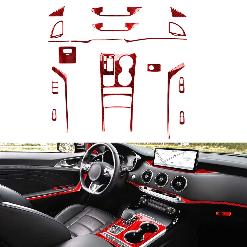 23Pcs Red Carbon Fiber Kits Full Interior Dash Trim For Kia Stinger GT 2018-2023