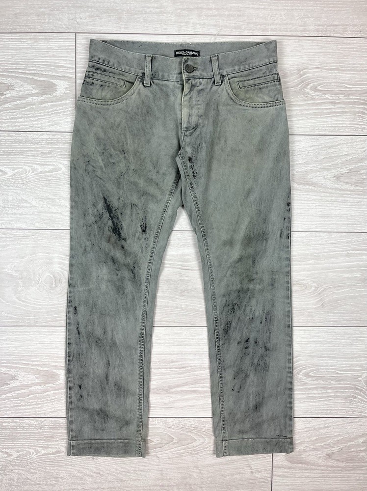 Dolce&Gabbana Vintage Washed Fabric Painted Avante Garde Denim Pants Size 32
