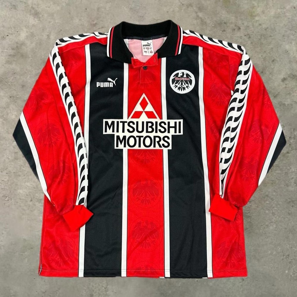 Vintage 1997 Eintracht Frankfurt puma striped long sleeve soccer jersey kit Lrg