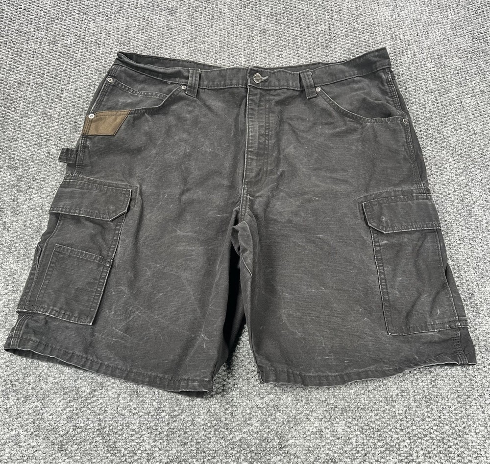 Wrangler Riggs Workwear Cargo Shorts Mens 40 Black Ripstop Canvas Heavy Utility