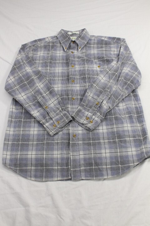 Orvis Men's Large Blue Plaid Heavy Weight Cotton Long Sleeve Button Down Shirt