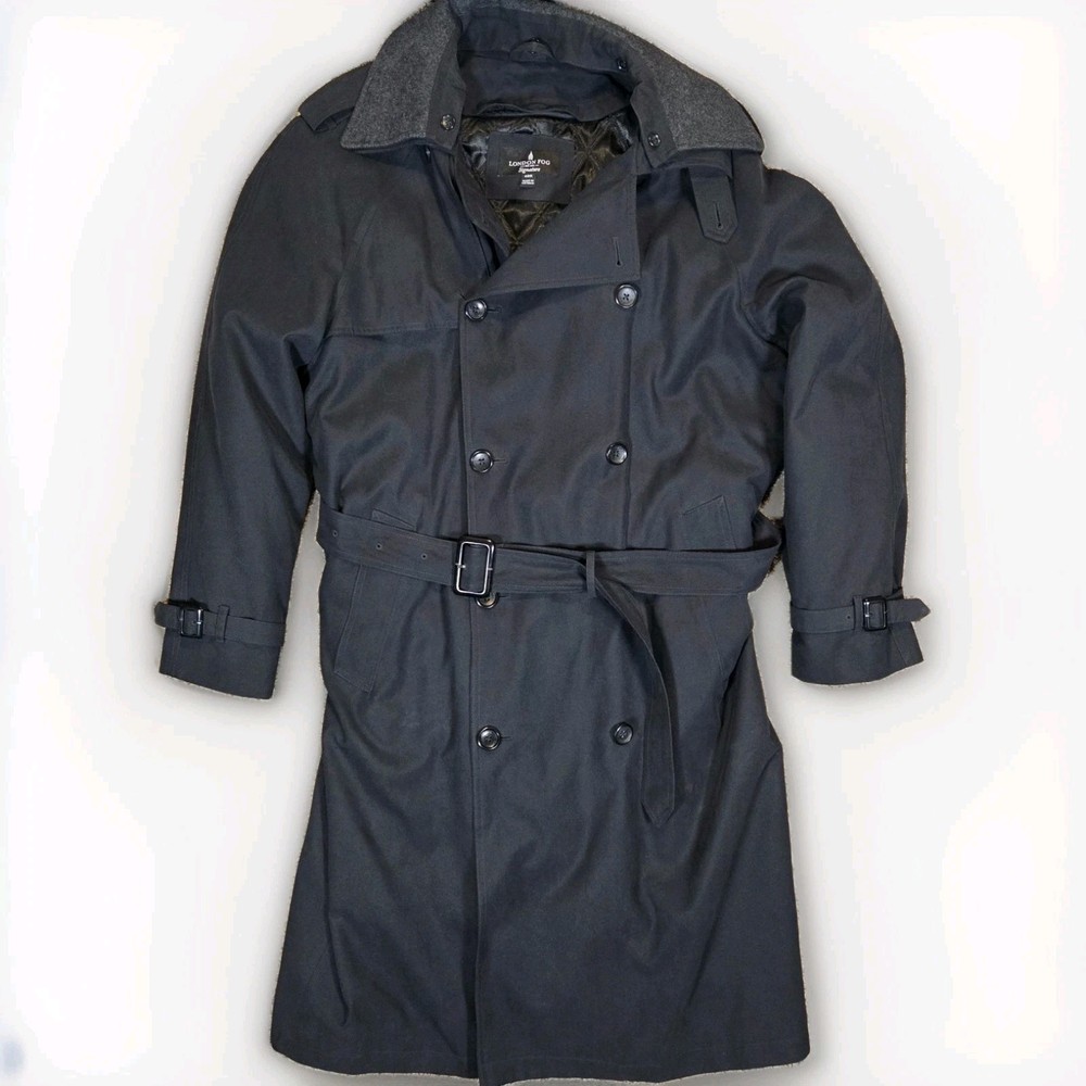 London Fog Men Classic Fit Iconic Belted Trench Raincoat Quilt Lined Black 40 R