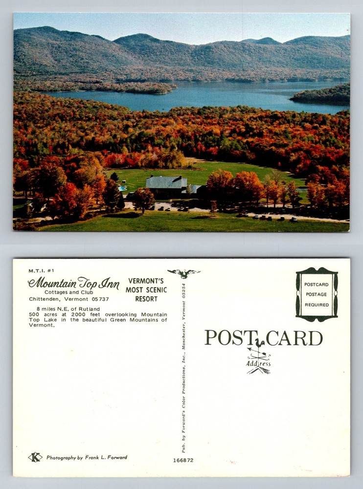 Chittenden, VT-Vermont, Mountain Top Inn Lake Autumn Mountains Vintage Postcard