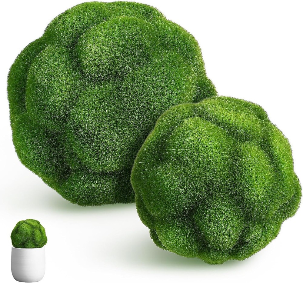 4 Pcs Green Artificial Moss Balls 4.72 Inch Lightweight Decorative Orbs for