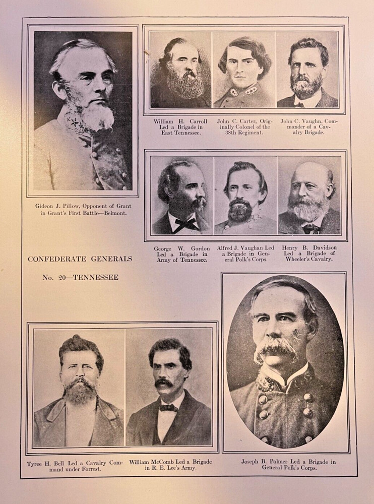 1912 Vintage Illustration Tennessee Confederate Generals in Civil War
