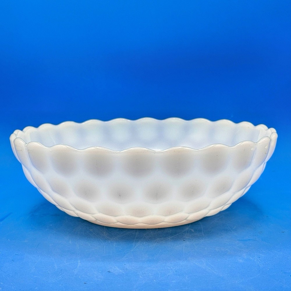 Vintage 1960s Anchor Hocking Milk Glass Bubble Round Serving Bowl 8.25 Inch  