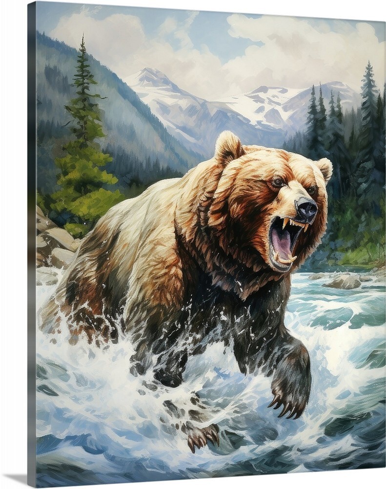 CAnada Wildlife Grizzly Bear Wilderness Mountains Canvas Wrap Giclee Art Print
