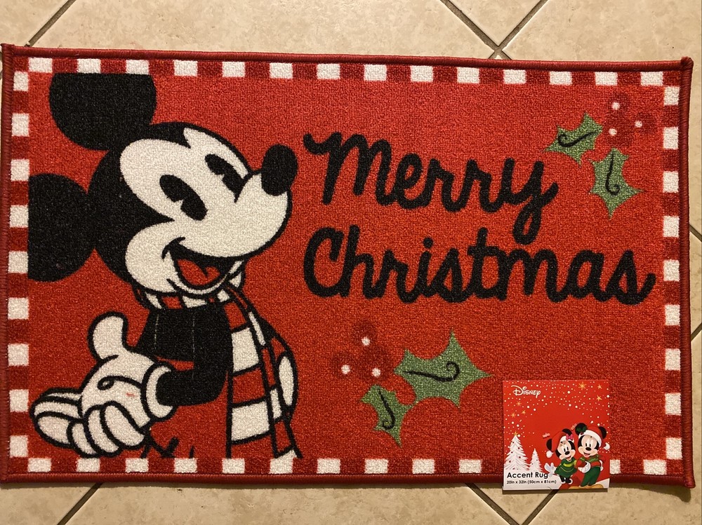 Festive Disney Mickey Mouse Christmas Accent Rug 20in x 32in Holiday Decor-image