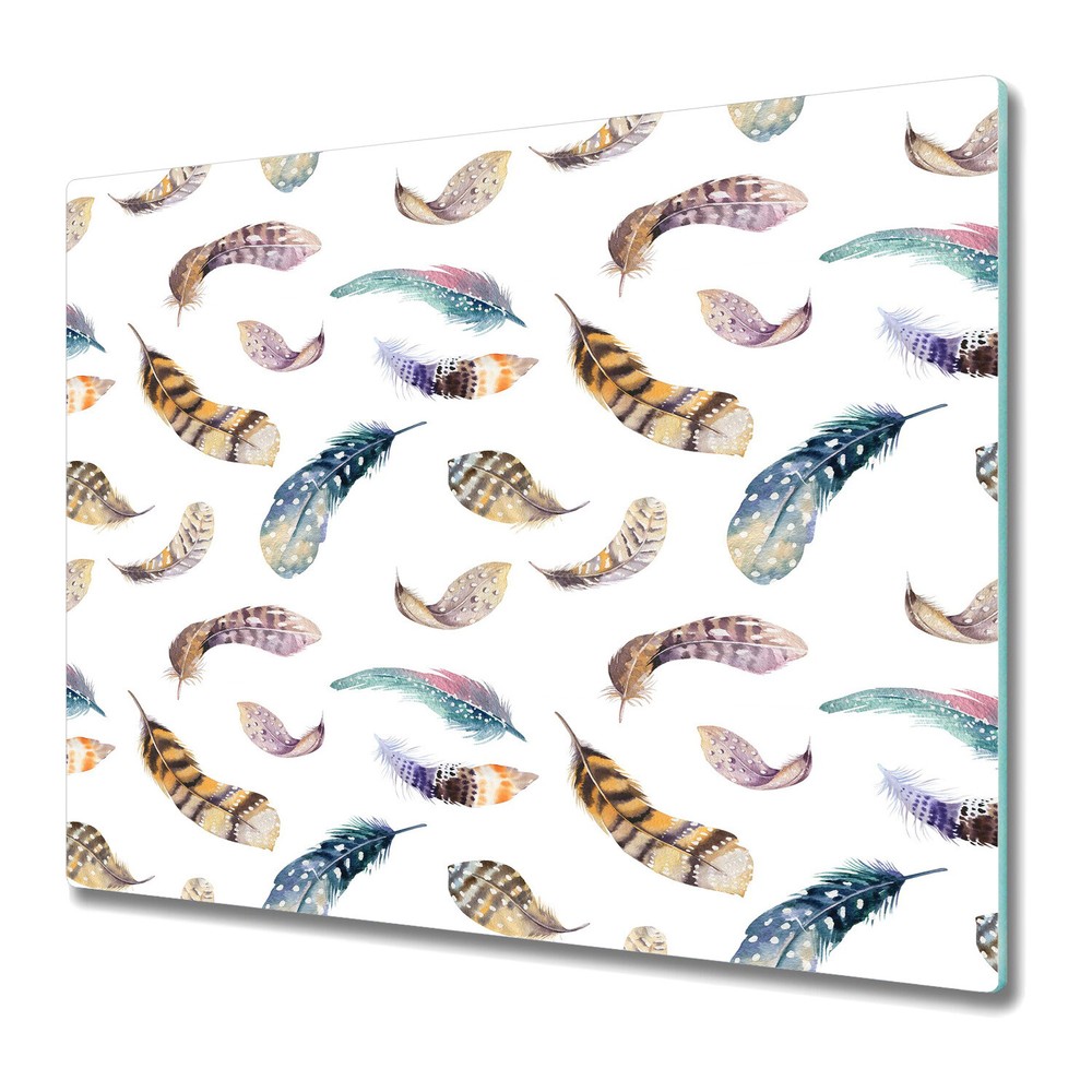 Glass Cutting Board Worktop Saver Feathers brown and blue large 60x52