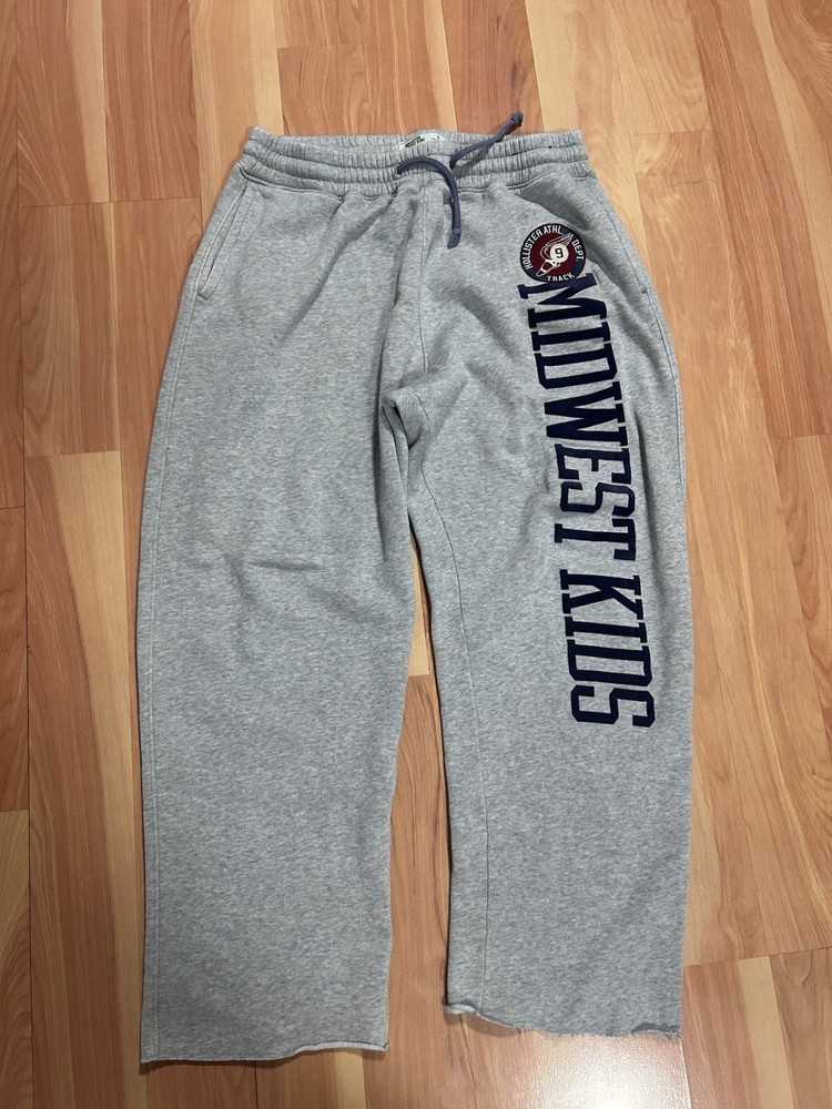 Hollister Midwest Kids Men's Gray Fleece Sweatpants Size S Drawstring Pockets