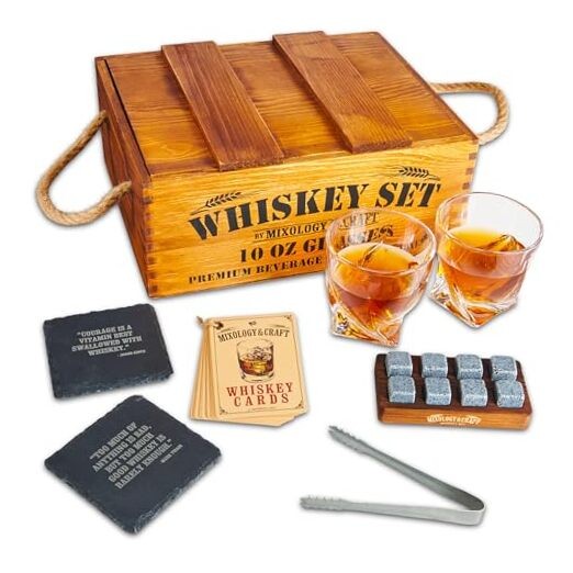 Jameson Brown Rustic Whiskey Glass Set with Mixology Gift Box
