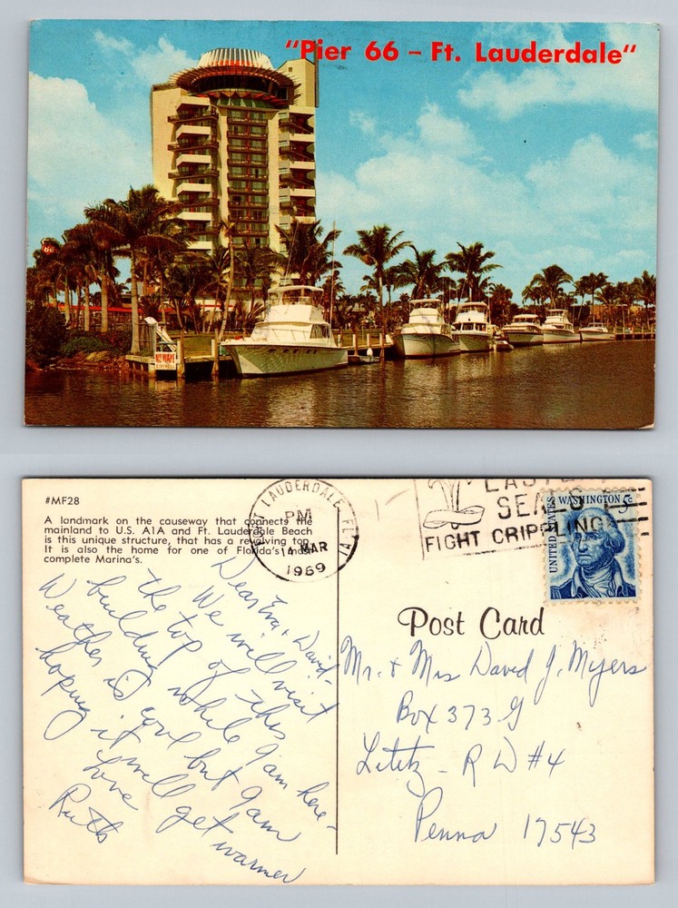 Fort Lauderdale, FL-Florida, Pier 66 Marina Revolving Top Vintage c1969 Postcard