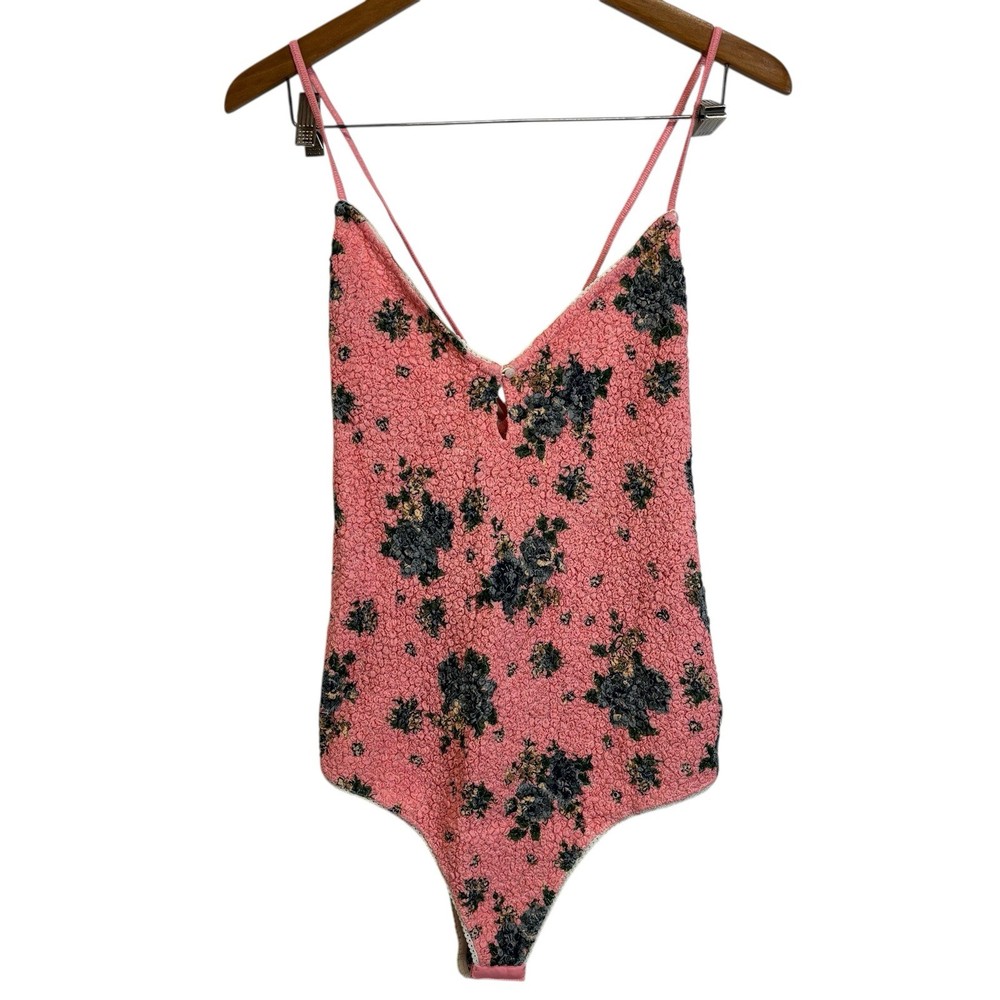 Women’s Free People Ruched Floral Pink And Blue Racerback Bodysuit XL 0455