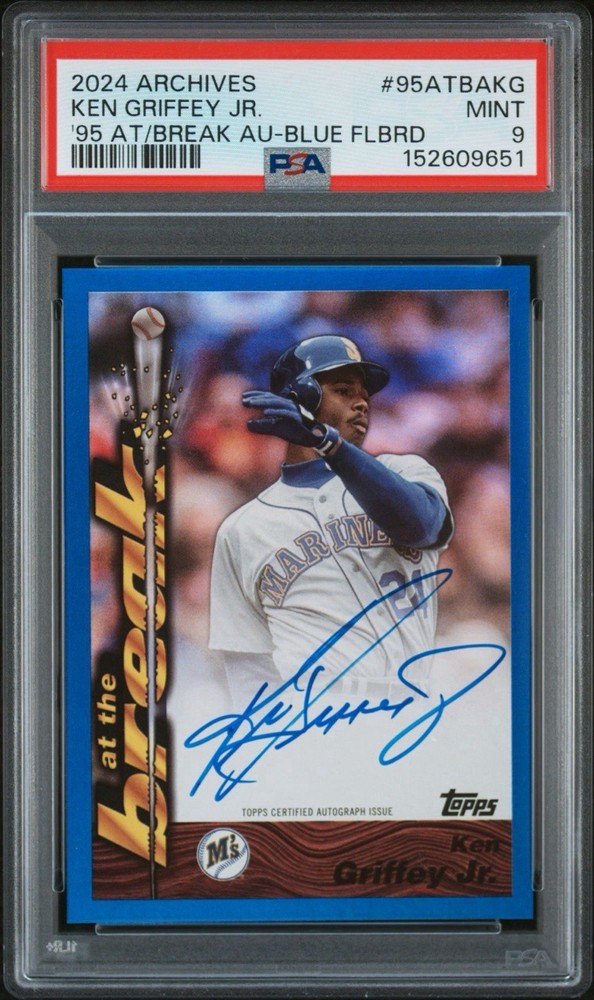 2024 Topps Archives KEN GRIFFEY JR. 1995 At The Break Auto Blue Foil /25 PSA 9