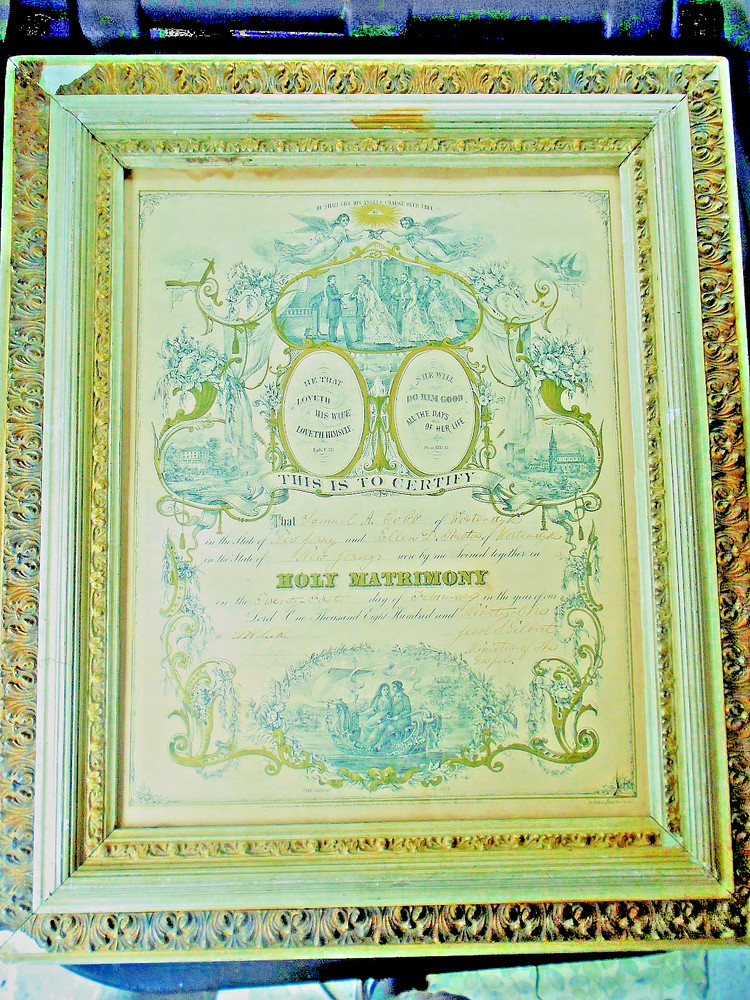 1890-Ornate-NEW JERSEY  Marriage Matrimony Certificate