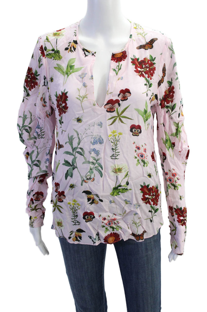 Joie Womens Floral Print Long Sleeve V-Neck Pullover Blouse Top Pink Size SFree Shipping in US $100+ Orders | $6.95 Orders Below
