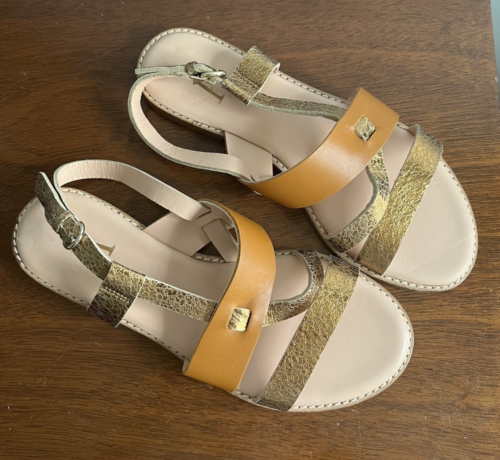Craie Studio gold metallic French lambskin leather sandals size 8.5 with artisan buckle