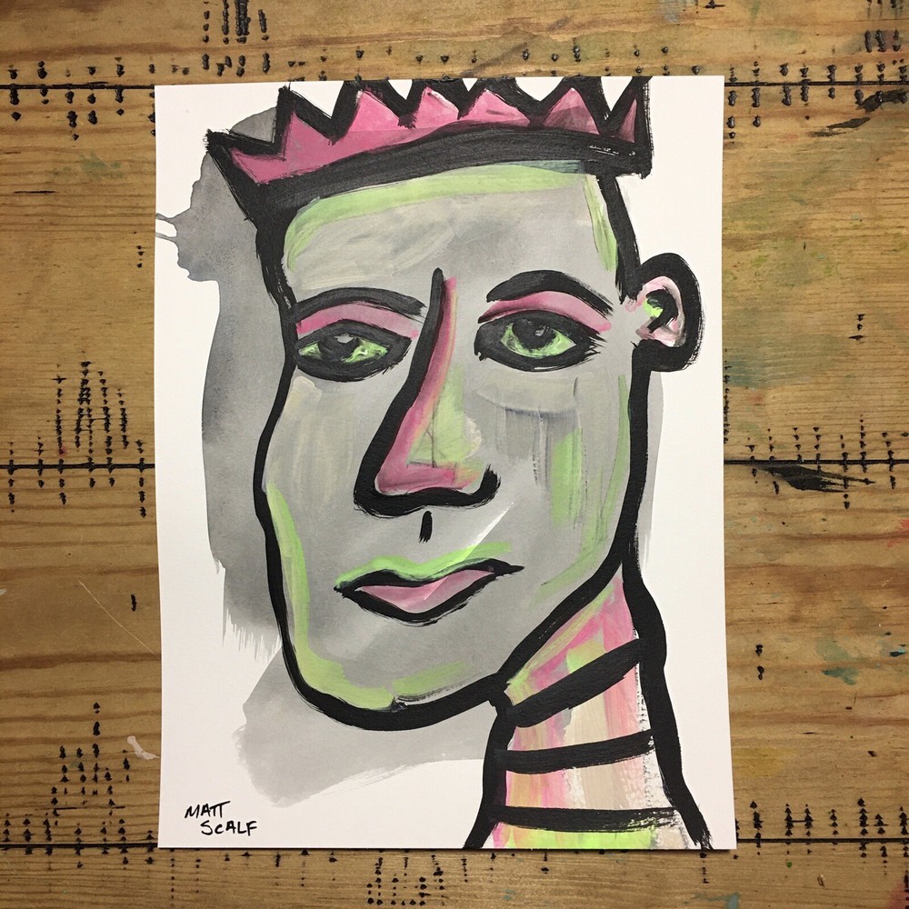 Matt Scalf 9x12 ORIGINAL PAINTING Face Abstract Street Pop Art Graffiti Crown-image