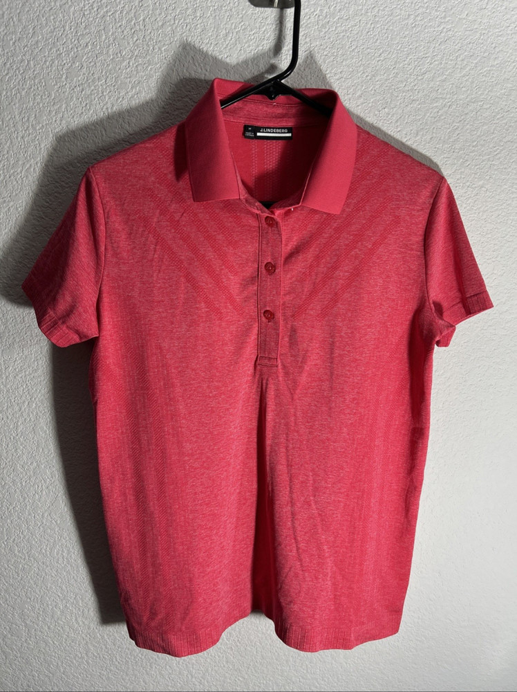 J Lindberg Women’s Medium Golf Button Polo Pink Short Sleeve Stretch