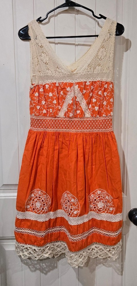 Antropologie Moulinette Soeurs Dress Womens Orange Aniko Lace Crochet Size 10