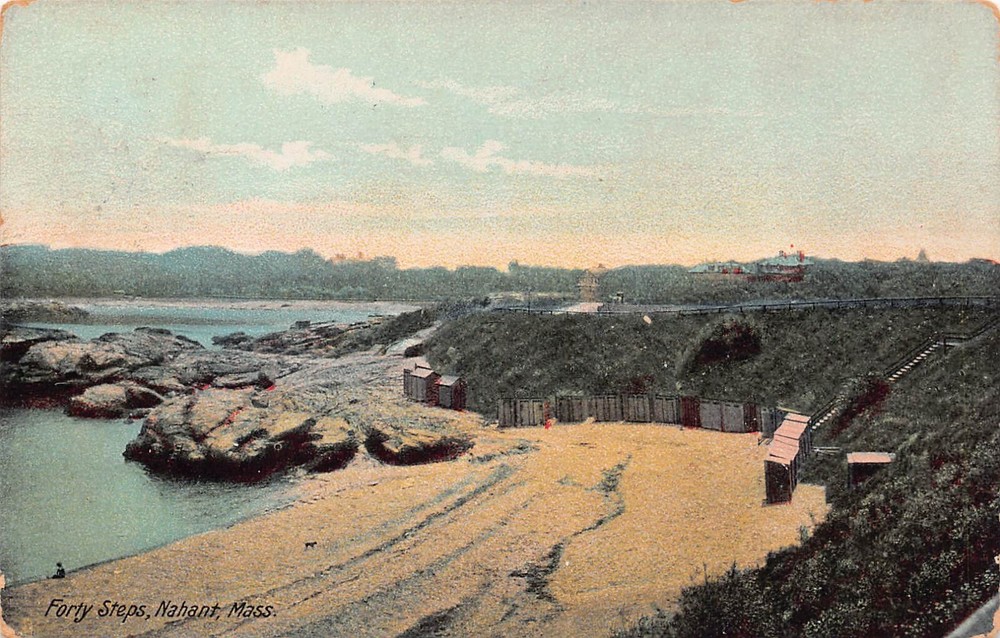 Nahant MA Massachusetts 40 Forty Steps Beach Bass Castle Rock Vtg Postcard B65