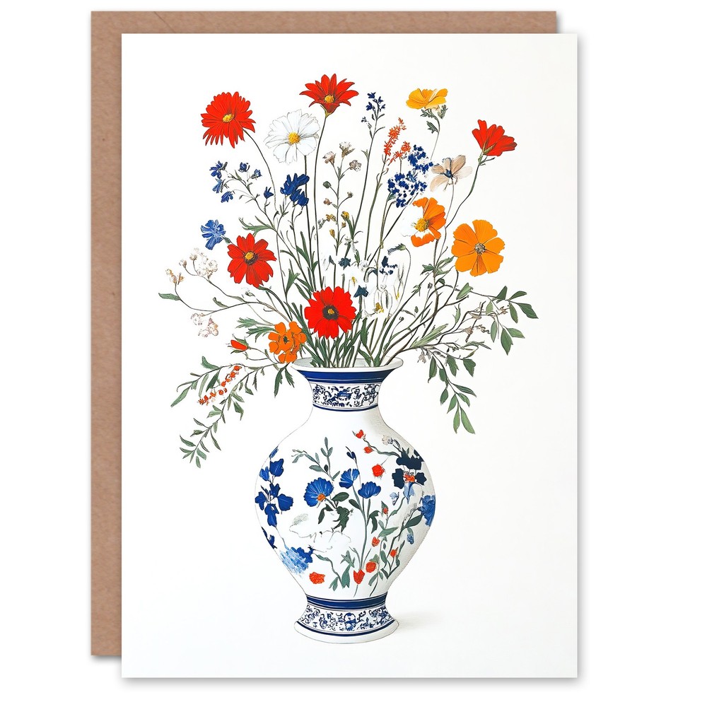 Colourful Wildflower Bouquet Floral Pattern Vase Birthday Greeting Card