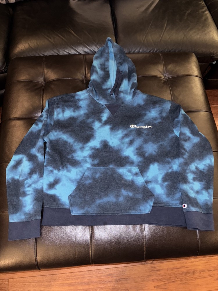 Champion Blue Tie-Dye Cotton Blend Hoodie Women's Large