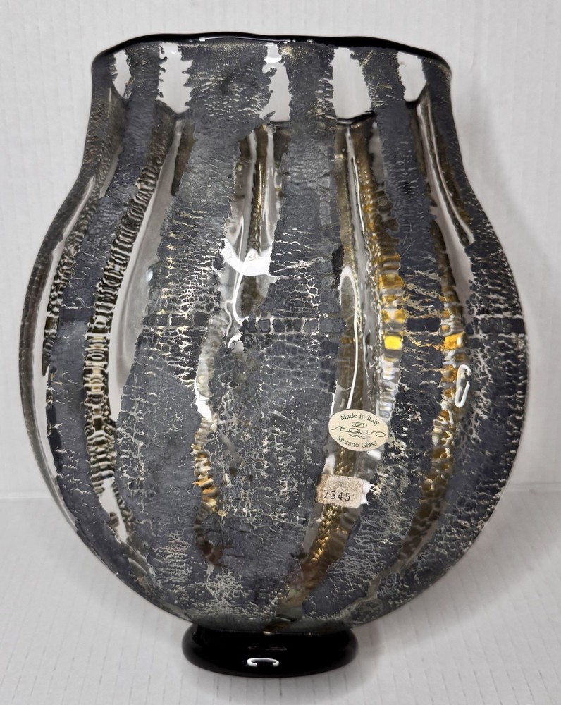 Vintage SEGUSO VIRO Murano Venetian Art Glass Volcanic Style Vase Signed Italy9”