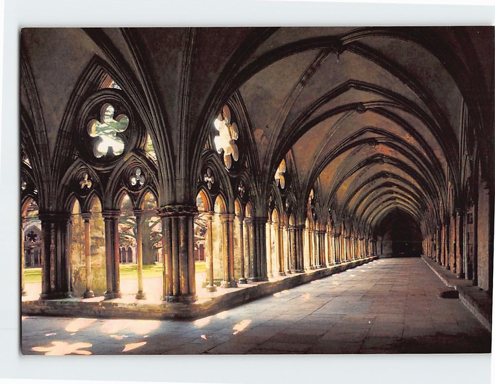 Postcard Cloisters Walk Salisbury Cathedral Wiltshire England