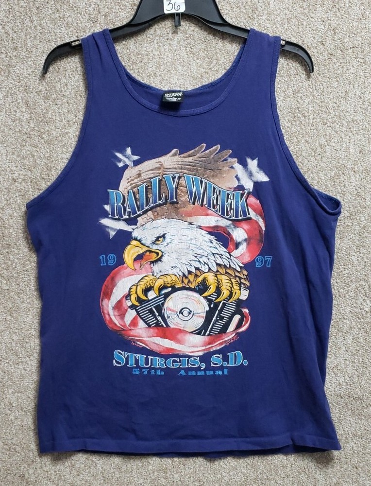 Vintage 90s 97 Sturgis Motorcycle Rally Eagle Tank Top T-Shirt Size Large USA