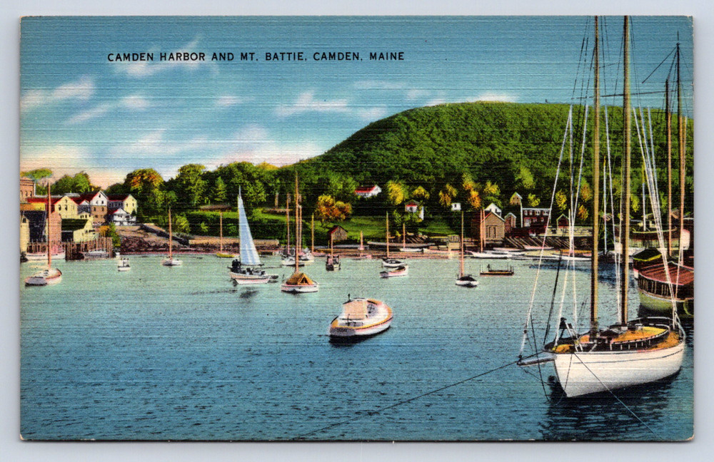 Vintage Postcard Camden Harbor Mt Battie Camden Maine