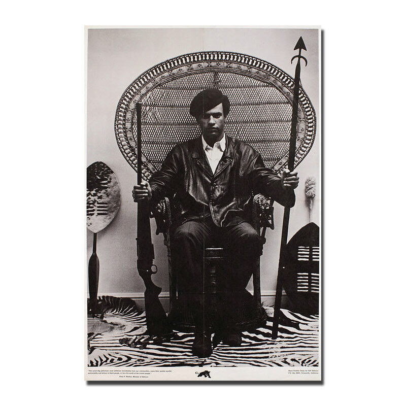 Huey Newton Seated In Wicker Chair Vintage Black Panther Poster Print