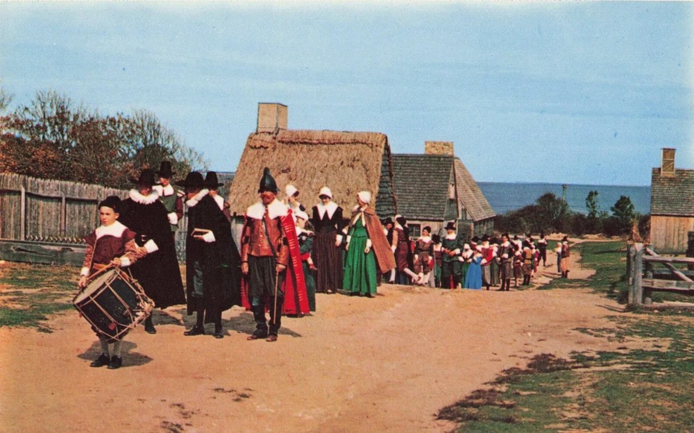 Pilgrims Marching - Plimoth Plantation - Plymouth Massachusetts MA - Postcard