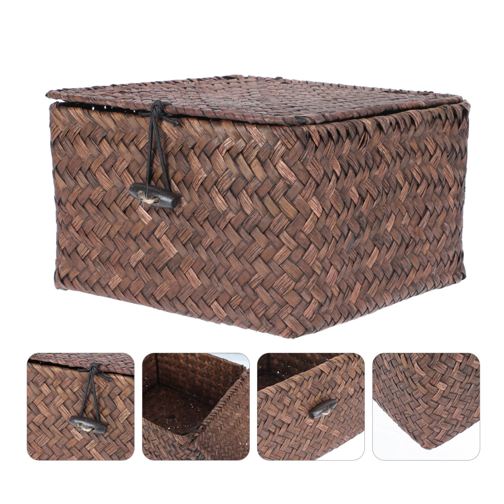 Wicker Basket with Lid Decorative Storage Box Multi-purpose
