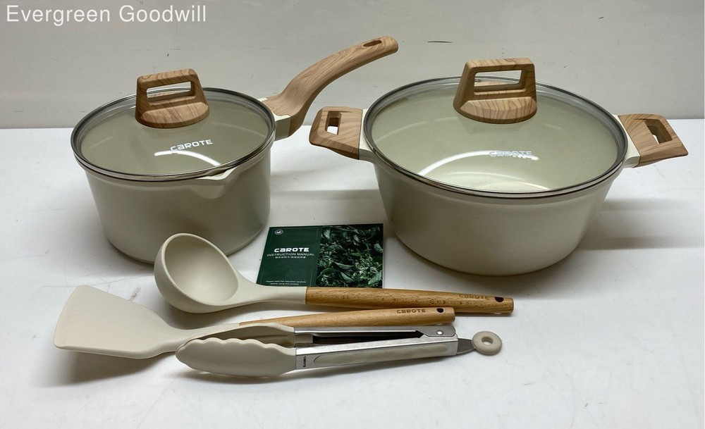 Pre-Owned Carote Cookware Set: 7-Piece Granite White 2.4 Qt & 4.3 Qt