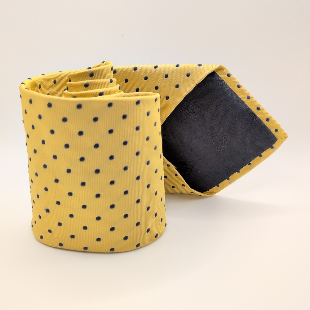 Brooks Brothers “346” Pure Silk Tie Yellow Gold with Blue Dots Made in USA