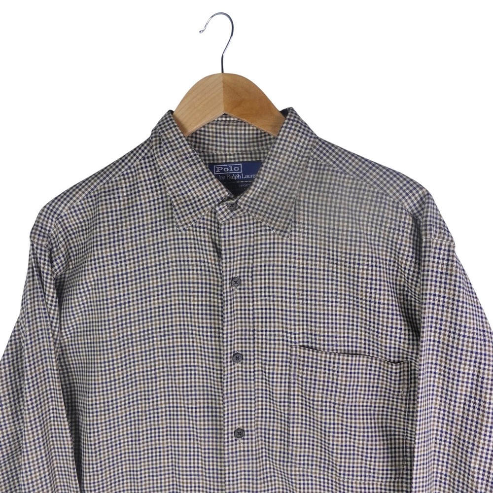 Polo Ralph Lauren Lowell Sport Shirt Mens Large Blue Brown Silk Cotton Check