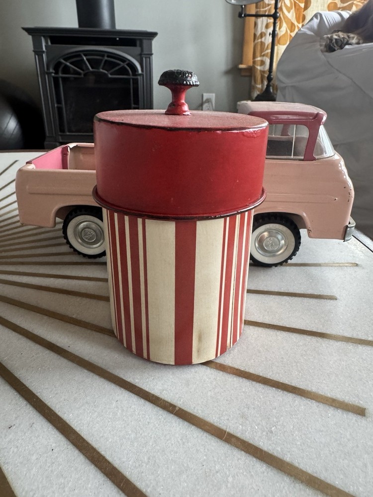 Vintage Red Japan Christmas Striped Tin