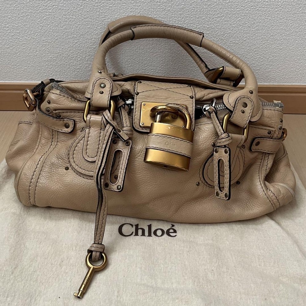 Chloé Paddington Beige Leather Tote with Padlock Authentic From Japan RIN