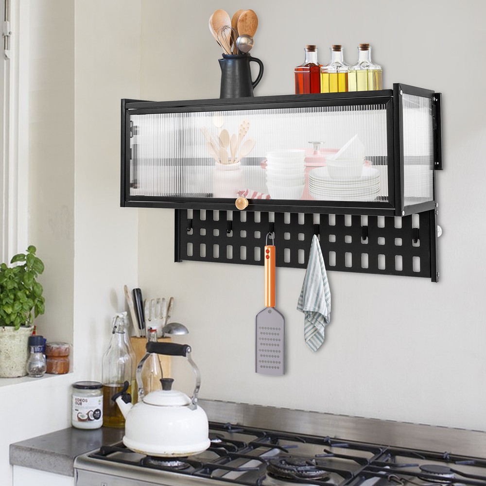 90-Degree Flip-Up Clear Door Wall Cabinet for Kitchen Storage